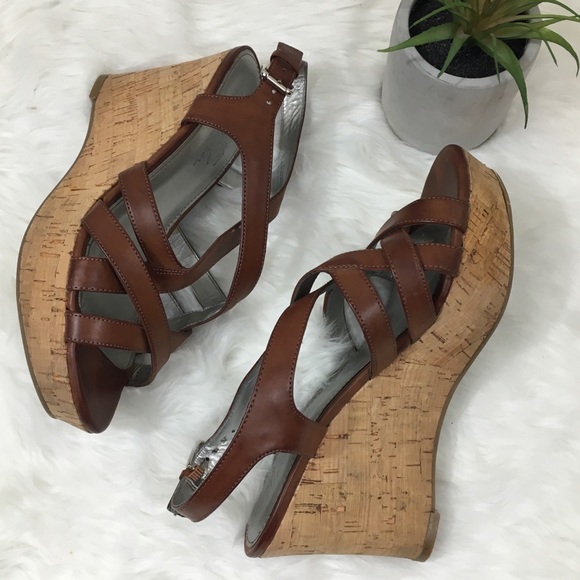 Marc Fisher Brown Gleena Cork Wedges 7 - Picture 2 of 6